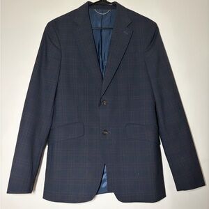 Men's Zara Checkered Navy Wool Blend Blazer Jacket